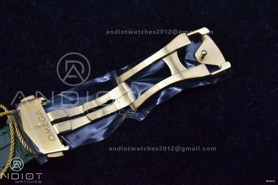 Manual Dial Moonwatch YG Green Speedmaster Strap Moonshine Green in Chrono Leather RMF Gold on Best Edition 0101